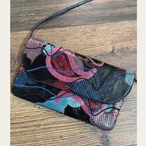 Vintage Carlo Fiori Snakeskin / Leather Envelope Bag Purse